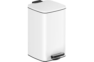 SONGMICS Kosz na kosmetyki, 8 litrów, kosz na śmieci, mały kosz na śmieci, z pedałem, do małych pomieszczeń, z pokrywką, Softclose, stal, biały, LTB591W0802