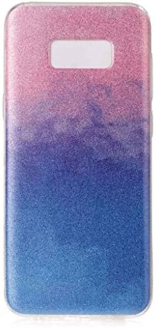 For Samsung Galaxy S8 Plus Case [With Tempered Glass Screen Protector],Qimmortal(TM) Soft Silicone Gel TPU Ultra Thin Slim Glitter Gradual Colour Changing Protective Rubber Bumper Case Cover Shell for Samsung Galaxy S8 Plus (Pink Blue)
