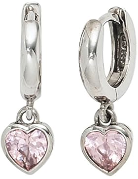 Ohrringe Creolen HERZ 925 Sterling Silber mit 2 rosa Zirkonia Ohrhänger Kinderschmuck