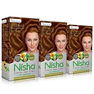Nisha Creme Hair Color, 4.3 Golden Brown, 60gm + 60ml (Pack of 3)