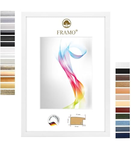 FRAMO Cadre Photo Bois Massif Bleu Foncé Brillant 34x49 Cm - Cadre Affiche Puzzle Photo - Fabrication Allemande N°118