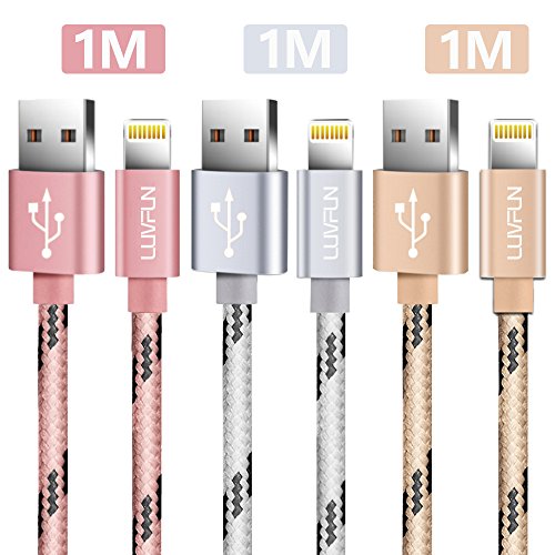  3-PACK  C  ble iPhone  LUVFUN 1M Nylon Tress   C  ble Lightning Chargeur iPhone avec Aluminium Connecteur R  sistant pour iPhone 8   8 Plus   7   7 plus   6s   6s plus   6   6 plus   SE   5s   5c   5  iPad 2  3  4 Mini  iPad Pro Air   More  Or Rose Argent Or  