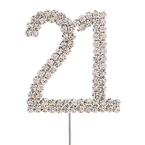 JJOnlineStore-re-Topper per torte con numeri con brillantini, per anniversario, per fidanzamento Decorazioni per festa di compleanno a forma di numero 21, 13, 16, 18, 25, 30, 40, 50, 60, 70, 80 Number 21