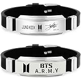 University Trendz Combo Pack of BTS Army Metal Tag Silicon Wristband Bracelet for Boys & Girls (Pack of 2)