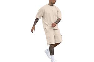 Fastkoala Mens Outfits Tracksuit Suit Set 2 Piece Crew Neck Shirt & Short Lapel Activewear Sweatsuits