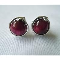 Ohrstecker Edelstein - Tigerauge rot - versilbert