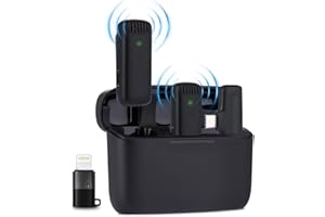 NK Bezprzewodowy mikrofon z etui ładującym - bezprzewodowy mikrofon Lavalier dla iPhone/Android, wtyczka i grać, zestaw 2 mikrofonów do nagrywania Tiktok/Twtch/Youtube/Vlog, redukcja szumów, brak