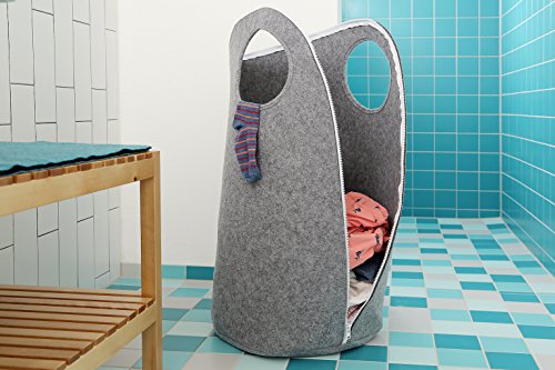SKASON WALKKI – Wäschesack, Spielzeugsack, Wäschekorb, Wäschesammler, Aufbewahrung, Filz hellgrau - 2