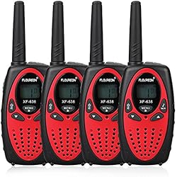 FLOUREON Talkie Walkie Lot de 4 pour Enfant 8 Canaux Bi-Directions Emetteur-récepteur Radio Portée 3km 5km Max. Intercom Léger Compact Auto Scan Noir et Rouge
