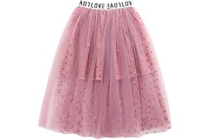 SXSHUN Midi Mädchen Kinder Tüllrock Elastische Sommerrock Lang Falten Rock Ballet Prinzessin A-Linien Petticoat Kleider