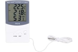 Utomhustermometer Inomhus, Modern Typ Temperaturluftfuktighetsmätare med Sond Justerbar Grader Celsius eller Fahrenheit Display Minsta eller Maximala Grader