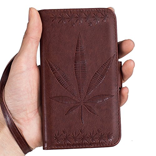 Huawei P9 Lite Hülle,Cozy Hut Bunte Retro Ahornblatt Muster Druck Buch-Stil Bookstyle Flip Magnetverschluss Brieftasche Geldbörse Wallet Kreditkarte ID Card Slots PU Leder Beschützer Haut Schutzfolie Schutzhüllen Case Tasche Hülle Etui Schale Ständer Hülle Case mit Weich TPU Innere Hülle Case für Huawei P9 Lite (5,2 Zoll) – Brown-Ahornblätter - 3