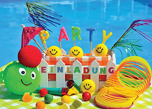 12 Einladungskarten zum Kindergeburtstag oder Schwimmbad-Party Emoji / Pool-Party / schöne und bunte Einladungen