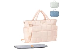 WelaVila Sac à langer style bouffant, sac de voyage chic pour bébé avec matelas à langer et poches isothermes, sac à langer multifonction – Corail