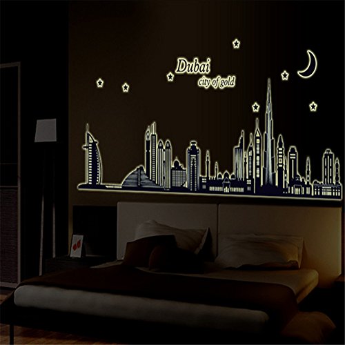Fluorescent Wall Sticker Wallpapers für Schlafzimmer Wohnzimmer Abnehmbare Home Decal Vinyl Art Decor DIY Dekoration (Dubai City)
