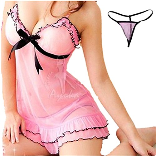 Merssavo Damen Babydoll Nachtwäsche G-String Spitzen Dessous Kleid Unterwäsche Set
