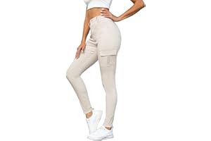 YoYogini Womens Cargo Trousers High Waist Pants Stretch Skinny Fit Jeans with Pockets