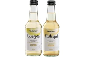 KOMBUTXA TE KOMBUCHA BEBIDA ECOLOGICA - Pack 2x250ml te fermentado bio organico bebida energetica sin azucar añadido quemagrasas (Pack 1ud Ginger + 1ud Natural)
