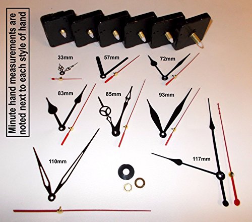 TIS (TM) (ST1) de remplacement Horloge à quartz Mécanisme/mouvement (très courte Axe 12 mm).. Plusieurs mains, DIY Kit de réparation, Black/Red, 33mm Hands