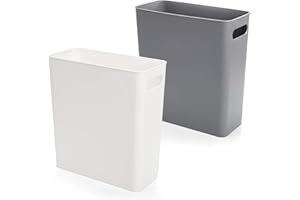 Jucoan 2 Pack 11 L Small Plastic Trash Can Rectangular Slim Rubbish Waste Bin Garbage Can with Handle, No Lid for Narrow Spaces, Bathroom, Bedroom, Office (28 x 12.7 x 30.5 cm)