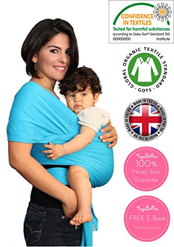 YogaBellies® Safety Certified Baby Sling Wrap | Super Soft, 100% Organic Cotton Baby Wrap | Crafted in UK | Baby Carrier Newborn and Infants | Free Hat, Bag and EBook | Lifetime Guarantee | Ideal Gift