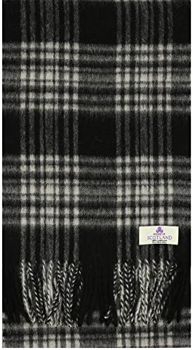 Ultra Soft 100% Lambswool Scarves Scottish Classic Tartan Designed in Scotland (1495 BLACK &amp; WHITE MENZIES)