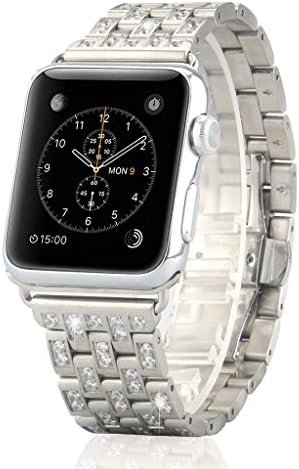 AWSTECH for Apple Watch Strap 42mm Silver Luxury Glitter Swarovski Crystal Rhinestone Jewellery Band Stainless Steel Wristband Replacement for iWatch Series 1 Series 2 Sport &amp; Edition
