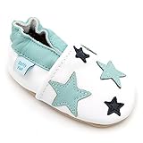 Baby Boys & Girls Soft Leather Shoes - Dotty Fish - White & Blue Twinkle Stars - 12-18 Months (UK Size 5)