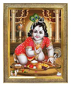 Koshtak bal Krishna/bal Gopal/bal roop/Baby Child Playing Photo Frame with Unbreakable Glass for Wall Hanging/Gift/Temple/puja Room/Home Decor and Worship