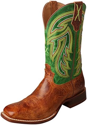 Twisted X Boots Mens Cognac Bull Frog Emerald Green Pig Top Cowboy Boots 10 D Brown
