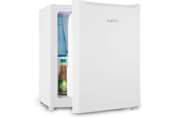KLARSTEIN Snoopy Eco - Mini-réfrigérateur, Peu encombrant, 46 litres, Congélateur de 4 litres, Clayettes réglables, Parfait pour les petits ménages - Blanc
