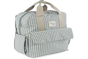 Walking Mum. I Love Vichy Diaper Bag for Pushchair Versatile Design with Short Handles and Shoulder Straps, Black, 37 x 28 x 12 cm