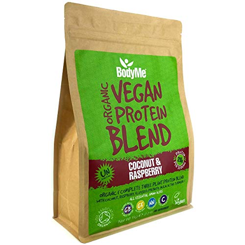 BodyMe Mezcla de Proteína Vegana Orgánica | Crudo Coco Frambuesa | 1Kg Polvo | NO AZUCARADA Con 3 Proteínas Vegetales