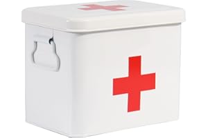ZOEQIDE Botiquín de Casa, Caja Organizadora de Medicamentos de Metal con 2 Niveles y Bandeja Extraíble - Portátil y Duradero para Emergencias, Color Blanco