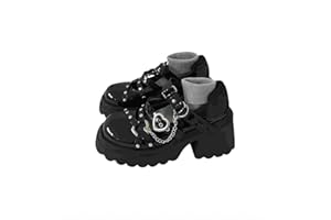 BKYWJTR6 Punk Fashion Black Chain Heart Buckle Female Lolita Cute Mary Janes Pumps Platform Wedges High Heels Women's Sweet Gothic Punk Shoes