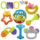 Wish key Colourful Plastic Non Toxic Set of 8 Teether and Rattle for New Borns and Infants