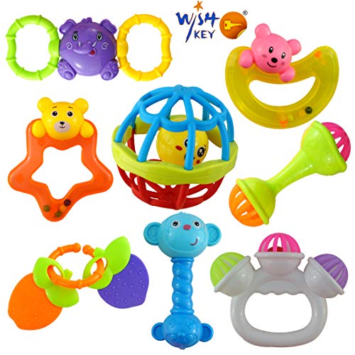 Wish key Colourful Plastic Non Toxic Set of 8 Teether and Rattle for New Borns and Infants