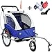 Produktbild Stylehome® Kinderanhänger 2in1 Fahrradanhänger 360° drehbar Jogger Buggy Kinderwagen für 1-2 Kinder Radanhänger Transportanhänger mit Kupplung und Beleuchtung JG02-BW-002 (Blau-Weiss)