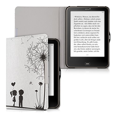 kwmobile Hülle für Tolino Vision 1 / 2 / 3 / 4 HD – Flipcover Case eReader Schutzhülle – Bookstyle Klapphülle Pusteblume Love Design Schwarz Weiß - 5