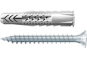 fischer - Cheville pour tous matériaux de construction UX 8x50 avec collerette et vis - boîte de 25/ 25 chevilles universelles UX 8 x 50 R S/25 et 25 vis pour panneaux d'aggloméré 5,0x80