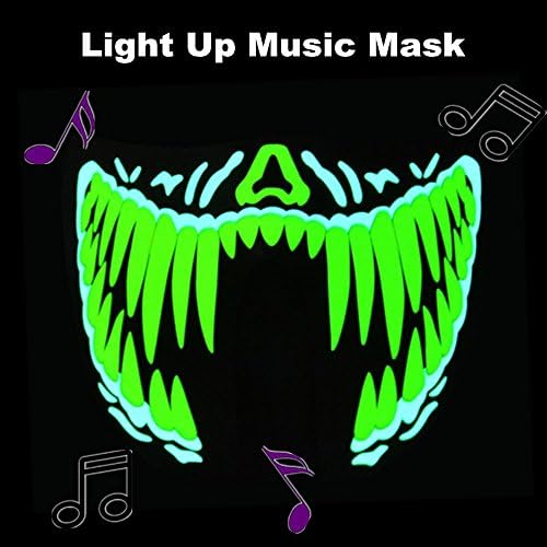 Unisex Flashing EL Panel Music Control LED Party Costume Mask, Comfortable Sound Activated Flashing Mask For Kids or Adult Night Riding, Music Festival or Rave Party (Teeth Yellow & Green)