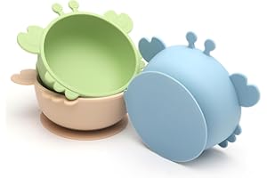 VOSSOT 3 sztuki miseczek dla niemowląt z przyssawką, silikonowe talerze, miseczki dla niemowląt, antypoślizgowe, szczelne, bez BPA