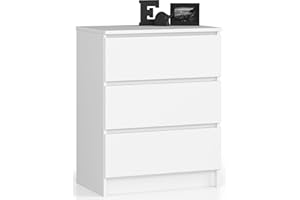 AKORD Cassettiera K60 con 3 Cassetti | Credenza Alta | Moderna Mobiletto per Soggiorno Sala da Pranzo Camera da Letto Corridoio Bagno | Armadio Cameretta | 60x77x40 cm 25 kg Bianco/Bianco