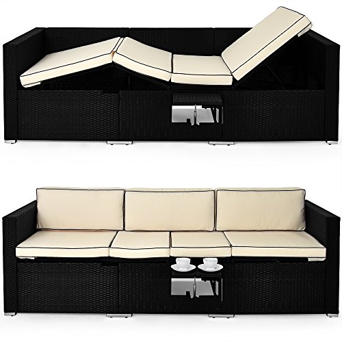 2in1 Poly Rattan Lounge Liege 6-fach verstellbar mit integriertem ausklappbarem Tisch und 20cm dicke Rückenpolster Gartenliege Sonnenliege Relaxliege Rattanliege Liege Couch Sofa - 3