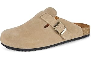 INTINI Zuecos y Mules para Hombre Mujer Pantuflas de Piel con Corcho Cerradas Zapatillas de Jardín Sandalias con Hebilla Ajustables Cómoda 36-46