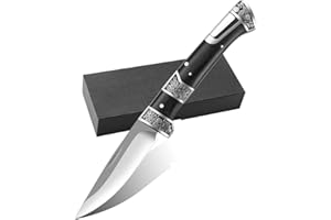 AOLEGOO Navaja Plegable,Cuchillo Supervivencia con Mango de Madera,Navaja de Acero Inoxidable de Bolsillo para Acampar,Picnic,Caza (Negro)