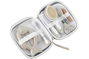 JANE Jané Set de Higiene con Neceser, Peine, Cepillo Cerdas Naturales, Tijeras, Cortauñas, Limas, Cepillo Dental y Termómetro, Beige