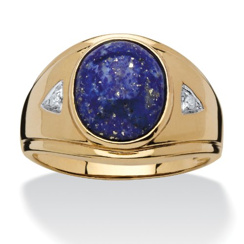 Palm Beach Jewelry Herren Ring - 3,30 ct. Lapislazuli im Ovalschliff mit Diamant-Akzenten - 18 kt. vergoldetes Sterlingsilber