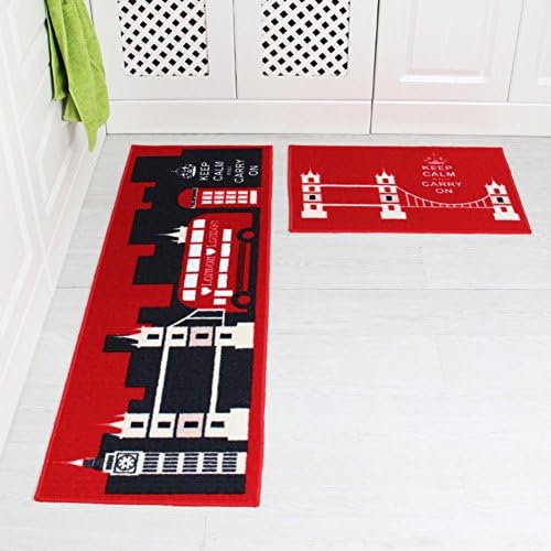 Indeedshare Kitchen Rugs Rubber Backing Decorative Non-Slip Doormat Runner Area Entrance Mats Sets 2 Pieces
