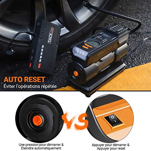 TACKLIFE Compresseur Voiture, 40L/Min Gonfleur Electrique, 12V 150PSI Mini Compresseur Portable avec Grand LCD Écran, LED Lampe - Bruit Faible